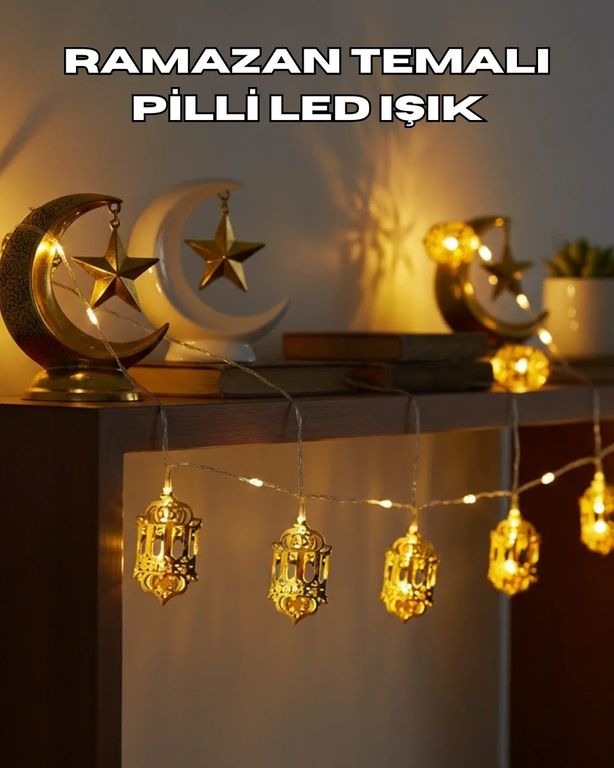 just cheap store 25DYMUCZZZFENERRAMAZANLEDIŞIK-3 Ramazan Dekoru İçin Pilli Led Işık Altın Fener Tasarımlı Açık Mavi