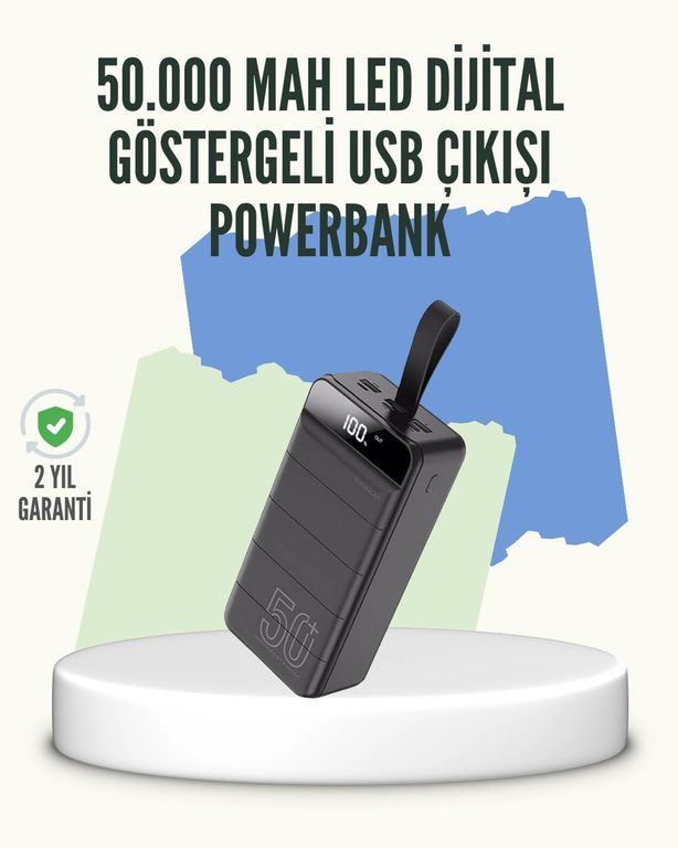 just cheap store 25DYMXUCZ50000MAHPOWERBANK-1 Yüksek Kapasiteli 50.000 Mah Powerbank Type-C, Lightning Ve Micro Usb Uyumlu, Çoklu Cihaz Şarj Özellikli Antrasit Melanj