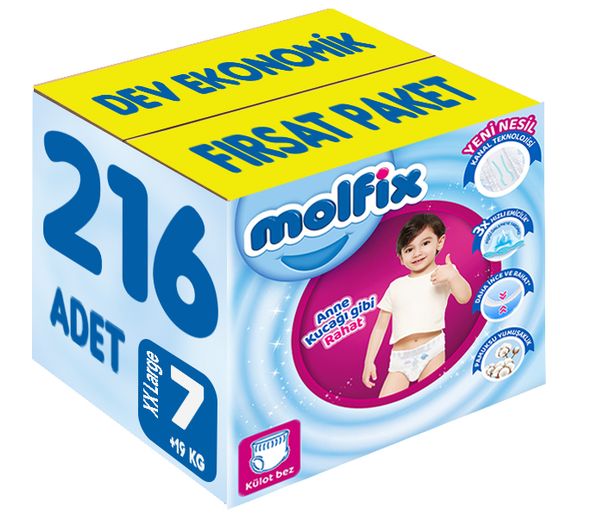 Külot Bebek Bezi Beden:7 (19+KG) XX Large 216 Adet Dev Ekonomik Fırsat Pk