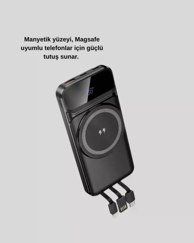 Kablosuz 15W Şarj Destekli 10000 mAh Taşınabilir Powerbank – Hızlı Şarj Özellikli