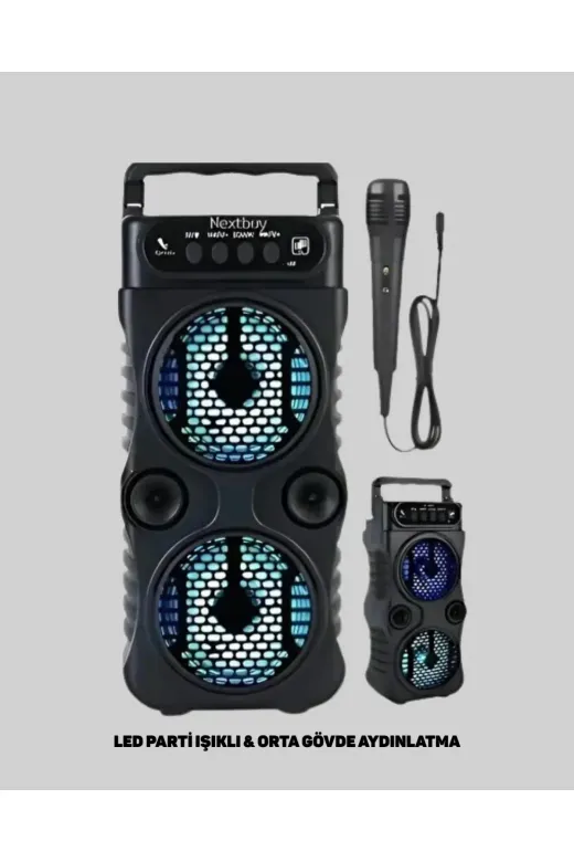 Kablosuz LED Işıklı Bluetooth Hoparlör – FM Radyolu, Mikrofon Girişli
