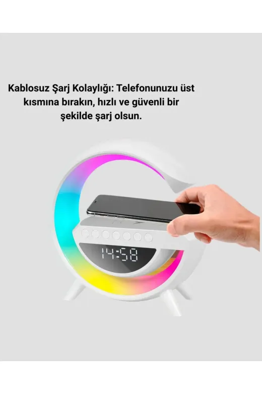 Kablosuz Şarjlı LED Masa Lambası Çalar Saat ve Beyaz Gürültü Özellikli