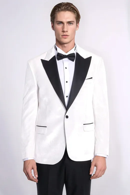 Kadife Slim Fit Beyaz Erkek Smokin Ceketi - Wessi