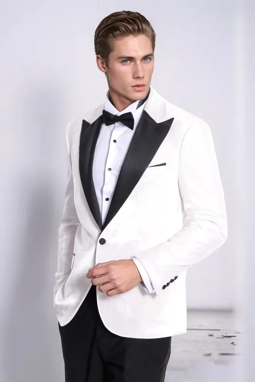 Kadife Slim Fit Beyaz Erkek Smokin Ceketi - Wessi