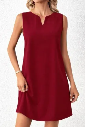 Kadın Askılı V Yakalı Geniş Kesim Detaylı Kısa Janjan Krep Elbise - L-XL - Kırmızı