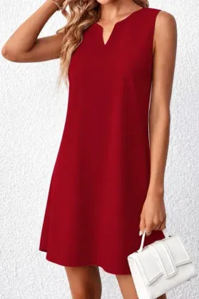 Kadın Askılı V Yakalı Geniş Kesim Detaylı Kısa Janjan Krep Elbise - L-XL - Kırmızı
