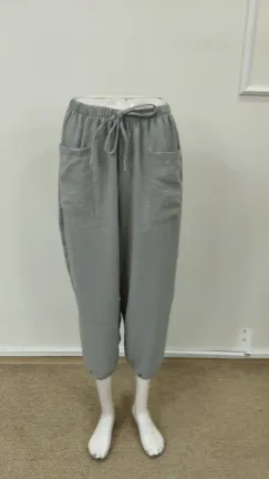 Kadın Beli Lastikli Bağcıklı Düğme Detaylı Pantolon - S-M - Gri
