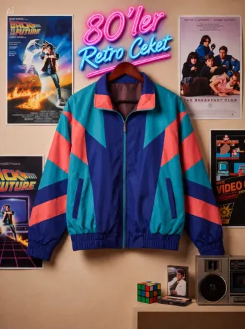 Kadın - Erkek 80'ler Dönemi Retro Ceket - L - Çok Renkli