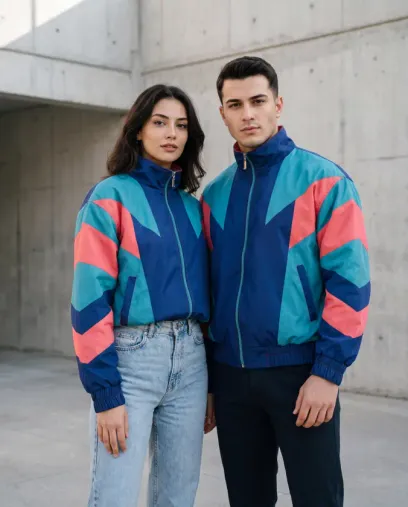 Kadın - Erkek 80'ler Dönemi Retro Ceket - L - Çok Renkli