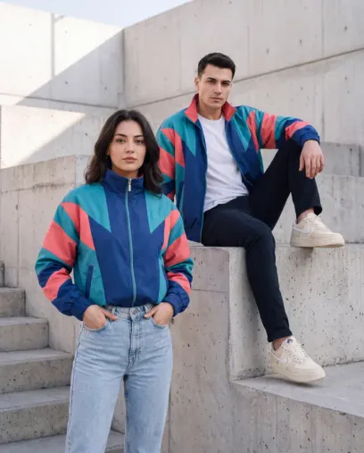 Kadın - Erkek 80'ler Dönemi Retro Ceket - L - Çok Renkli