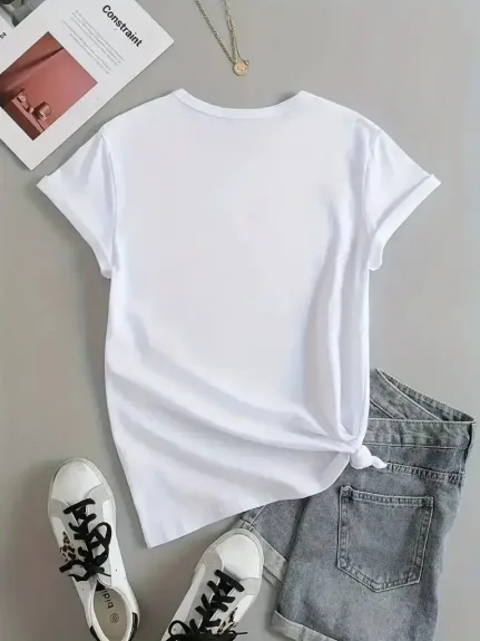 Kadın Kısa Kollu Palmiye Baskılı Viskon T-shirt - S-M - Beyaz