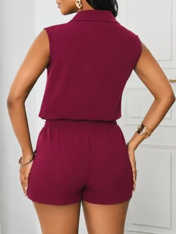 Kadın Kolsuz Yakalı önden Düğmeli Dubai Bluz Ve Bağcıklı Kısa şort Ikili Takım - XL - Bordo