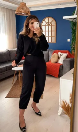 Kadın Krep Kumaş Balon Pantolon - 3XL - Siyah