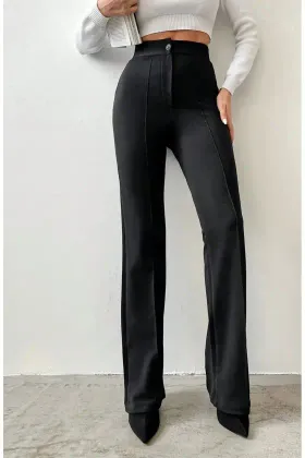 Kadın Krep Kumaş Pantolon - L - Siyah