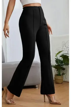 Kadın Krep Kumaş Pantolon - L - Siyah