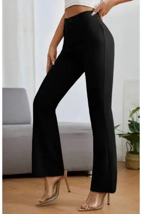 Kadın Krep Kumaş Pantolon - L - Siyah