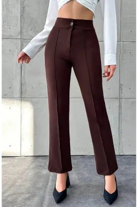 Kadın Krep Kumaş Pantolon - XL - Kahverengi̇