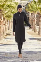 Kadın Siyah Yelekli Tulum Tam Kapalı Tesettür Mayo 2 Li 2185