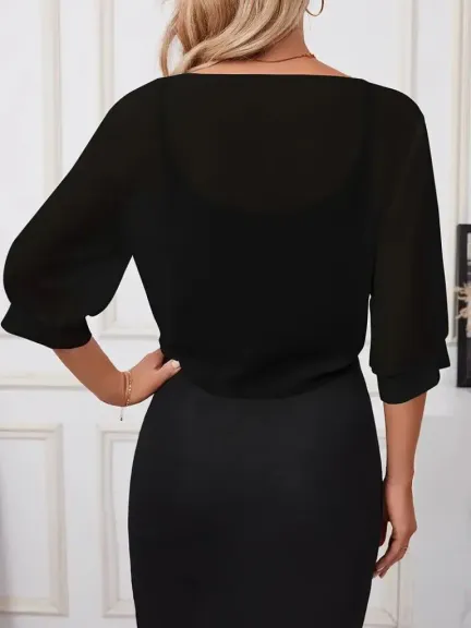 Kadın Truvakar Kol önden Bağlamalı Kısa şifon Bolero Ceket - S-M - Siyah