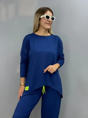 Kadın Uzun Kollu Arma Detaylı Iki Iplik Viskon Ikili Takım - L-XL - Lacivert