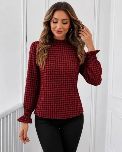 Kadın Uzun Kollu Balıkçı Yakalı Desenli Modal Bluz - L-XL - Desenli