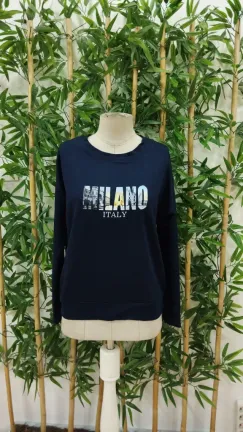 Kadın Uzun Kollu Bisiklet Yaka Desenli Viskon Iki Iplik Bluz - L-XL - Lacivert