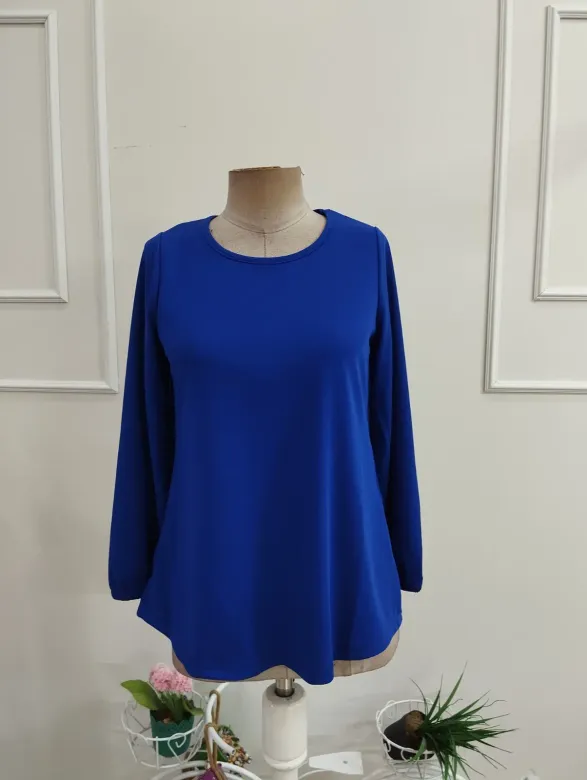 Kadın Uzun Kollu Bisiklet Yakalı Janjan Krep Bluz - L-XL - Saks Mavi