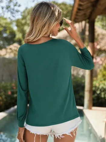 Kadın Uzun Kollu Degaje Yakalı Sandy Bluz - 2XL-3XL - Yeşil