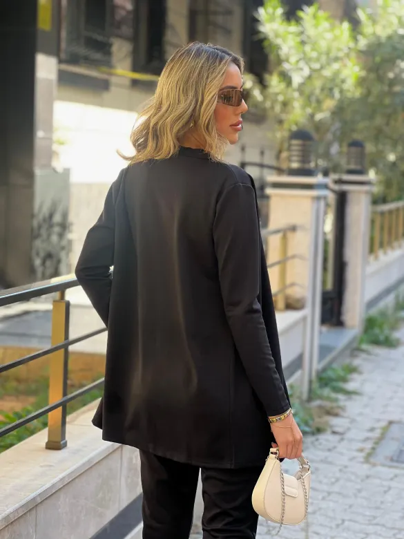 Kadın Uzun Kollu Krep üçlü Takım - L-XL - Siyah
