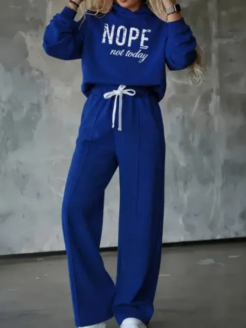 Kadın Uzun Kollu Nope Baskılı Beli Ribanalı Ikili Takım - L-XL - Lacivert