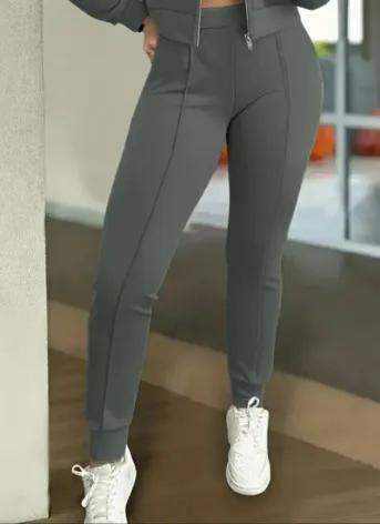 Kadın Uzun Kollu önden Fermuarlı Kısa Modal Ceket Ve Pantolon Ikili Takım - S-M - Yeşil