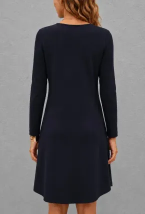 Kadın Uzun Kollu V Yakalı çift Renkli Viskon Iki Iplik Kısa Elbise - L-XL - Siyah
