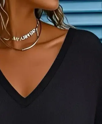 Kadın Uzun Kollu V Yakalı Viskon Iki Iplik Bluz - S-M - Siyah