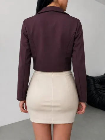 Kadın Uzun Kollu Yakalı önu Açık Düğme Detaylı Kısa Süet Ceket - L-XL - Bordo
