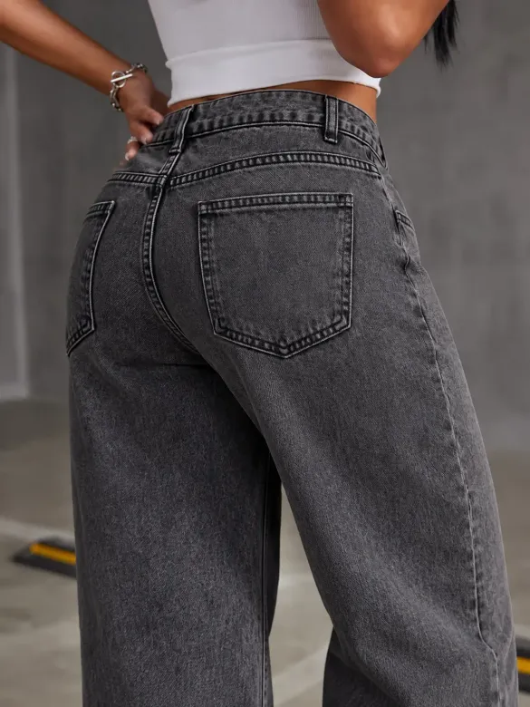 Kadın Yüksek Bel Cep Detaylı Kot Pantolon - 3XL - Siyah