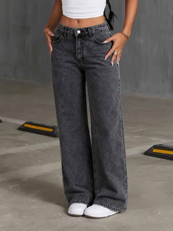 Kadın Yüksek Bel Cep Detaylı Kot Pantolon - 3XL - Siyah