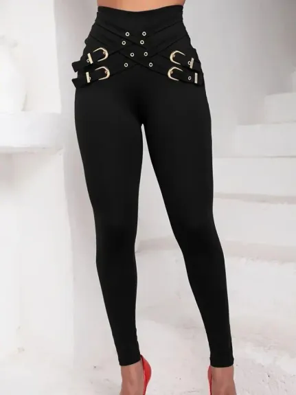 Kadın Yüksek Bel önden çapraz Kuş Göz Detaylı Dalgıç Tayt - L-XL - Siyah
