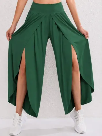 Kadın Yüksel Bel Lastikli önden çapraz Detaylı Sandy Pantolon - M - Yeşil