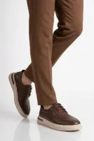 Kahve Hakiki Deri Lastik Bağcıklı Erkek Casual Ayakkabı