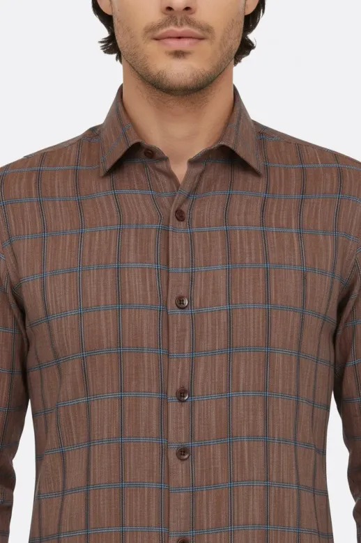 Kahverengi Kareli Slim-Fit Gömlek - Wessi - XXL / Kahverengi