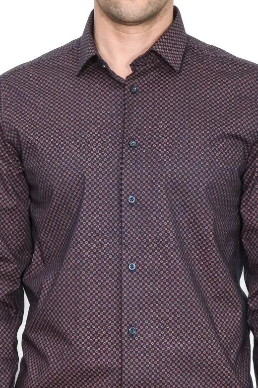 Kahverengi Mini Kare Desenli Slim Fit Gömlek - Wessi - L / Kahverengi