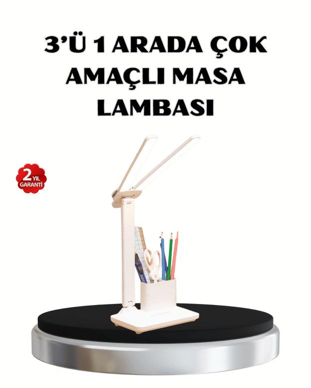 Kalemlik ve Telefon Standlı Masa Lambası – Kısılabilir LED Işık, Göz Dostu Tasarım