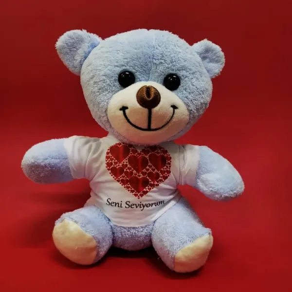 Kalp Motifli Tişörtlü Peluş 25 Cm