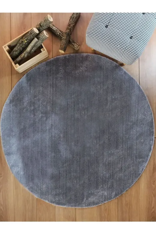 KANDİLLER KQBN489864871 Puffy Gri Post Peluş Yuvarlak Kaymaz Taban Banyo Halı'sı 120X120