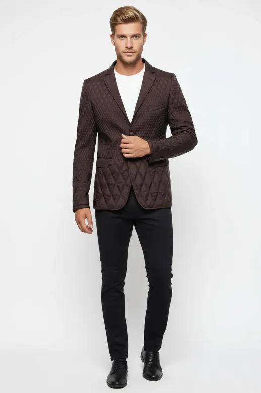 Kapitone Kahverengi Slim Fit Ceket - Wessi