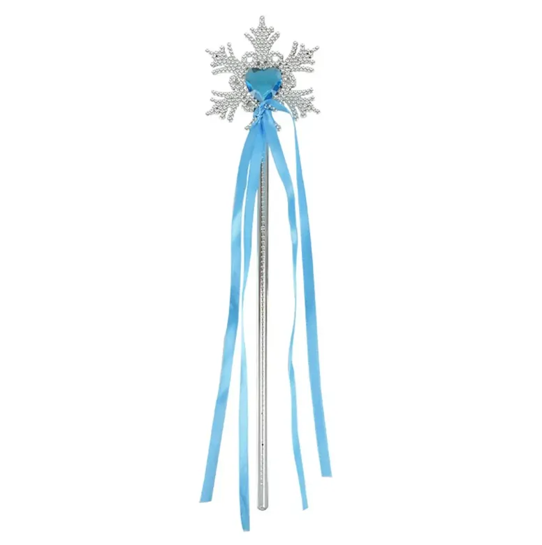 Kar Taneli Mavi Kalp Taşlı Saten Kurdeleli Karlar Ülkesi Elsa Asası Sopası 34 cm (4745)