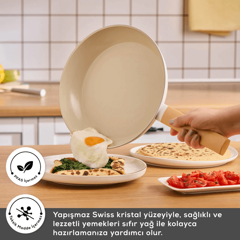 Karaca 000001000016170001 X Refika Swiss Crystal Almond Cream 7 Parça Tencere Ve Tava Seti