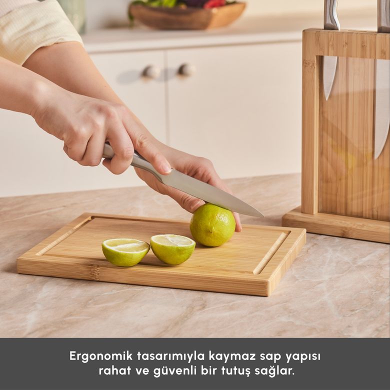 Karaca 000001000020308001 Samuray Nagoya Vigor Japon Çeliği 7 Parça Bıçak Seti Ve Kesme Tahtası