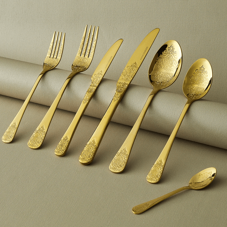 Karaca 000001000237304001 Elegance Bellatrix Gold 12 Kişilik 84 Parça Çatal Kaşık Bıçak Takımı
