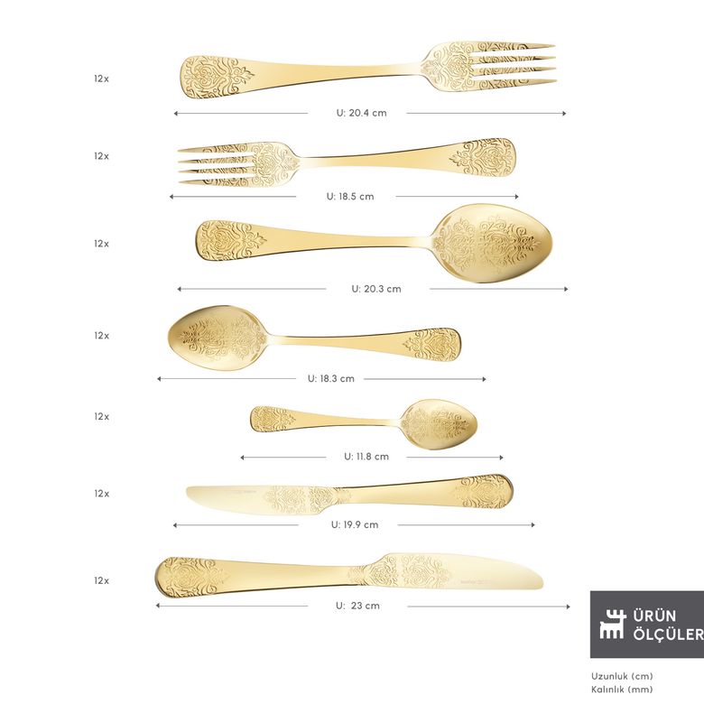 Karaca 000001000237304001 Elegance Bellatrix Gold 12 Kişilik 84 Parça Çatal Kaşık Bıçak Takımı